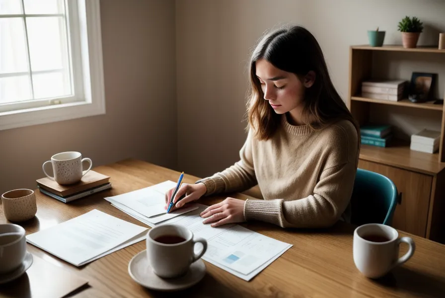 Entrepreneuse soulagée regardant par la fenêtre après avoir bouclé son bilan comptable de SASU