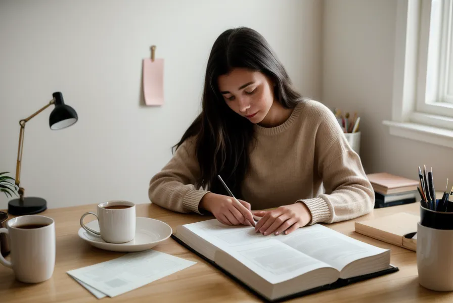 Une indépendante ferme son ordinateur portable en fin de journée dans un bureau calme, après avoir séparé son compte pro et son compte perso