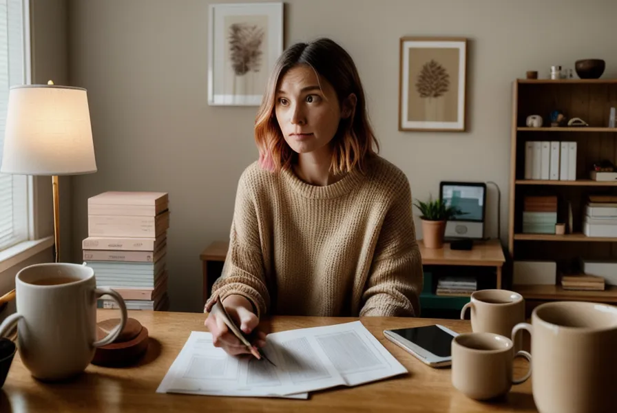 Un bureau dégagé avec ordinateur et café, illustrant une gestion administrative apaisée pour une indépendante en SASU solo.
